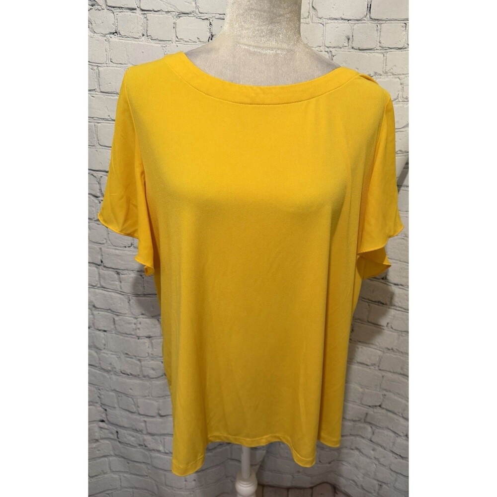 Susan Graver QVC Liquid Knit Women's Yellow Boat Neck Short Sleeve Top Blouse XL